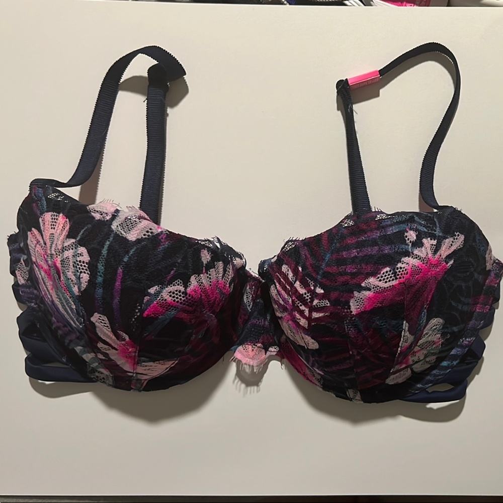 PINK Victoria's Secret Pink and Black Floral Balconette Bra